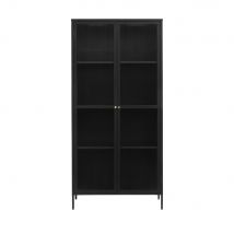 Vaisselier 2 portes en verre stié et métal H190cm - Noir - BJORN - Métal - Style Contemporain