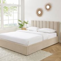Lit coffre matelassé en tissu 160x200cm - Beige - BILLIE - - Style Contemporain