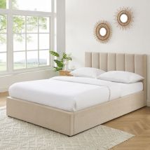 Lit coffre matelassé en tissu 140x190cm - Beige - BILLIE - - Style Contemporain