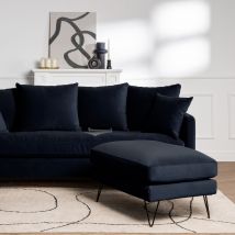 Pouf en velours pieds épingles noirs - Bleu marine - VILLABON - - Drawer - Style Vintage