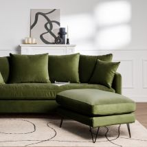 Pouf en velours pieds épingles noirs - Vert olive - VILLABON - - Drawer - Style Vintage