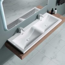 Semi Recessed Couple Bathroom Stone Double Basin 1440mm | Colossum 03