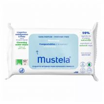 Mustela Toallitas limpiadoras de base acuosa compostables x60 - Easypara