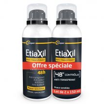 Etiaxil Anti-traspirante Spray uomo 48 ore senza alluminio Peaux Sensibles 2x150ml - Easypara