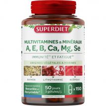 Superdiet Multivitamine e minerali A, E, B, Ca, Mg, Se immunità e stanchezza 150 capsule - Fatto in Francia - Easypara