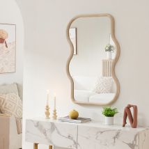 Specchio da Parete Bellerirnu Design Rettangolare con Lati Ondulati 90x60 cm Effetto Rovere Sonoma [en.casa]