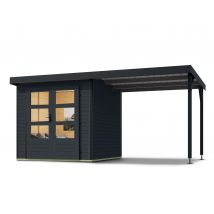 Karibu Gerätehaus »Venus A« mit Metalldach und Anbaudach - 209x213x209cm - anthrazit - Fichtenholz / Stahl