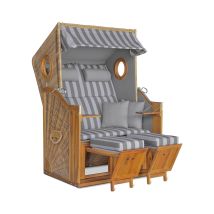deVries Strandkorb - 120x155x80cm - grau - Akazienholz / Polyethylen / Polyurethan