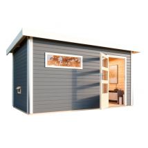 Karibu-Saunahaus »Logan 3« mit Fronteinstieg - weiß