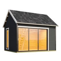 Weka Designhaus mit Schlafboden »M445A« - 430x336x365cm - grau - Fichtenholz / Aluminium / Glas