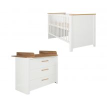 roba Kinderzimmer-Set »Ava« mit Bett und Wickelkommode - 78x143x83,5cm - weiß - Holz / Eichenholz / Holz