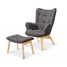 Tchibo - Einzelsessel mit Fußhocker - 71x82x98cm - anthrazit - Polyester / Holz / Eschen-Massivholz