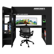 roba Minecraft Gaming-Bett mit Schreibtisch - 226,5x96x181cm - schwarz - Holz / Kunststoff