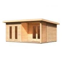 Karibu Premium-Gartenhaus - 509x369x253cm - naturfarben - Fichtenholz / Glas / Aluminium