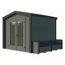 Weka Gartenhaus mit Sitzbank - 307x263x241cm - dunkelgrün - Fichtenholz / Glas