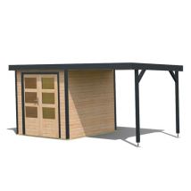 Karibu Gerätehaus mit Anbaudach - 438x213x208,5cm - anthrazit - Fichtenholz / Stahl