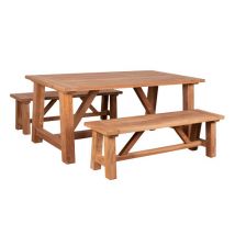 deVries Dining-Set - 180x100x76cm - naturfarben - Holz