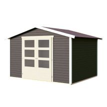 Karibu Gerätehaus mit Doppelflügeltür - 246x246x209cm - grau - Holz / Fichtenholz / Glas