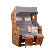 deVries Strandkorb XL - 120x80x155cm - beige - Akazienholz / Polyethylen / Polyurethan