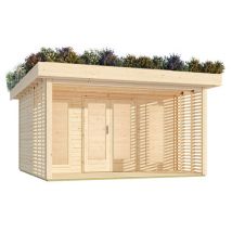 Karibu Gartenhaus mit Dachbegrünungspaket »Hanami« - 369,5x369,5x238cm - naturfarben - Fichtenholz