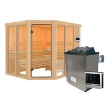 Karibu Sauna »Scarlett 3« im Set mit 9-kW-Ofen und finnischer Steuerung - naturfarben