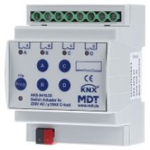 AKS-0416.03  - EIB/KNX Schaltaktor 4-fach, 4TE, REG, 16A, 230VAC, C-Last, Standard, 140µF - AKS-0416.03