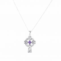 Silver Celtic cross Pendant with Amethyst