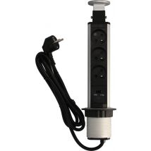 Bloc prise escamotable 3 prises avec prises USB A et USB C 2m aluminium/ noir ARLUX