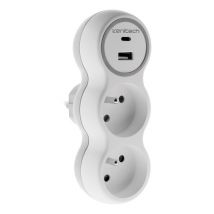 Multiprise murale 2 prises ou biplite avec prises USB A et USB C blanc ZENITECH