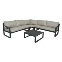 Salon d'angle de jardin MOJITO 6 personnes en aluminium graphithe gris PROLOISIRS