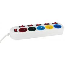 Multiprise avec interrupteurs individuels et général 5 prises 1,5m fixable multicolor GAO