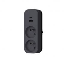 Multiprise murale 2 prises ou biplite avec prises USB A et C noir - QUARX