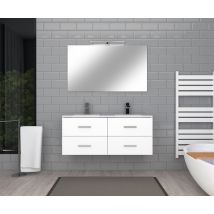 Meuble de salle de bains blanc L 120 cm avec vasque et miroir Volta