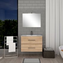 Meuble de salle de bains bois L 80 cm avec vasque et miroir Volta