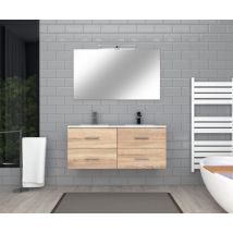 Meuble de salle de bains bois L 120 cm avec vasque et miroir Volta
