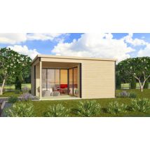 Abri de jardin bois Domeo 6+ 44 mm - 18,00 m² + terrasse 6,00 m²