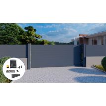 Portail coulissant Balthazar alu réversible 4m x 1m51 gris + motorisation COFRECO