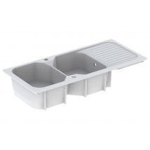 Evier de cuisine grès blanc 112x50 cm 2 bacs 1 egouttoir Garrigue - PERLINE
