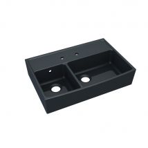 Evier de cuisine timbre d'office grès noir 90x63 cm 2 bacs Walter - PERLINE