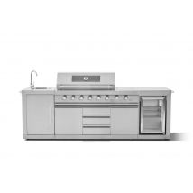Cuisine d'extérieure ATHENES inox avec évier, réfrigérateur, plan de travail et barbecue - BRASERO