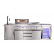 Cuisine d'extérieure inox avec évier, réfrigérateur, plan de travail, plancha et barbecue BRASERO