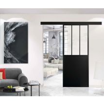 Porte coulissante noire style Atelier vitrage clair largeur 73 cm OPTIMUM
