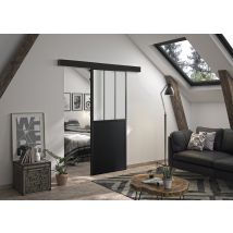 Porte coulissante noire style Atelier vitrage dépoli blanc largeur 93 cm OPTIMUM