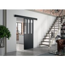 Porte coulissante noire style Atelier vitrage clair largeur 93 cm OPTIMUM