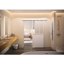 Porte coulissante aluminium blanc style Atelier vitrage clair largeur 73 cm OPTIMUM