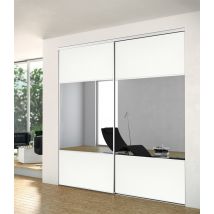 Porte de placard coulissante partitionnée blanc nacré et miroir 1 vantail H 2,50 m x L 0,61 m YKARIO