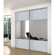 Porte de placard coulissante partitionnée bois ciment et miroir 1 vantail H 2,50 m x L 0,91 m YKARIO