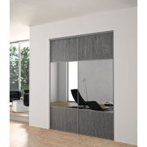 Porte de placard coulissante partitionnée en 3 gris béton et profil gris H 2,50 m x L 0,914 m YKARIO