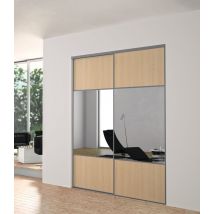 Porte de placard coulissante partitionnée en 3 chêne blond profil gris H 2,50 m x L 0,614 m YKARIO
