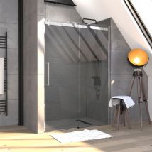 Porte de douche coulissante 140x200 cm profilé chrome verre transparent 8 mm Rolling - AURLANE